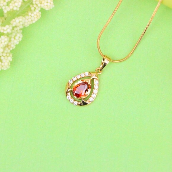 "Red Pear-Shaped Pendant with Gold Finish and Dazzling Accents, XPPT1802 - Picture 2 of 13